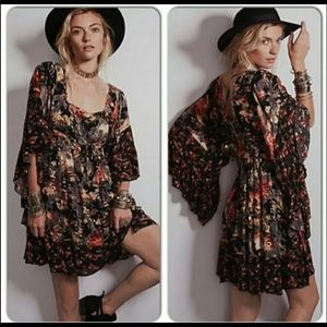 Free People rare Boho floral bell sleeve dress